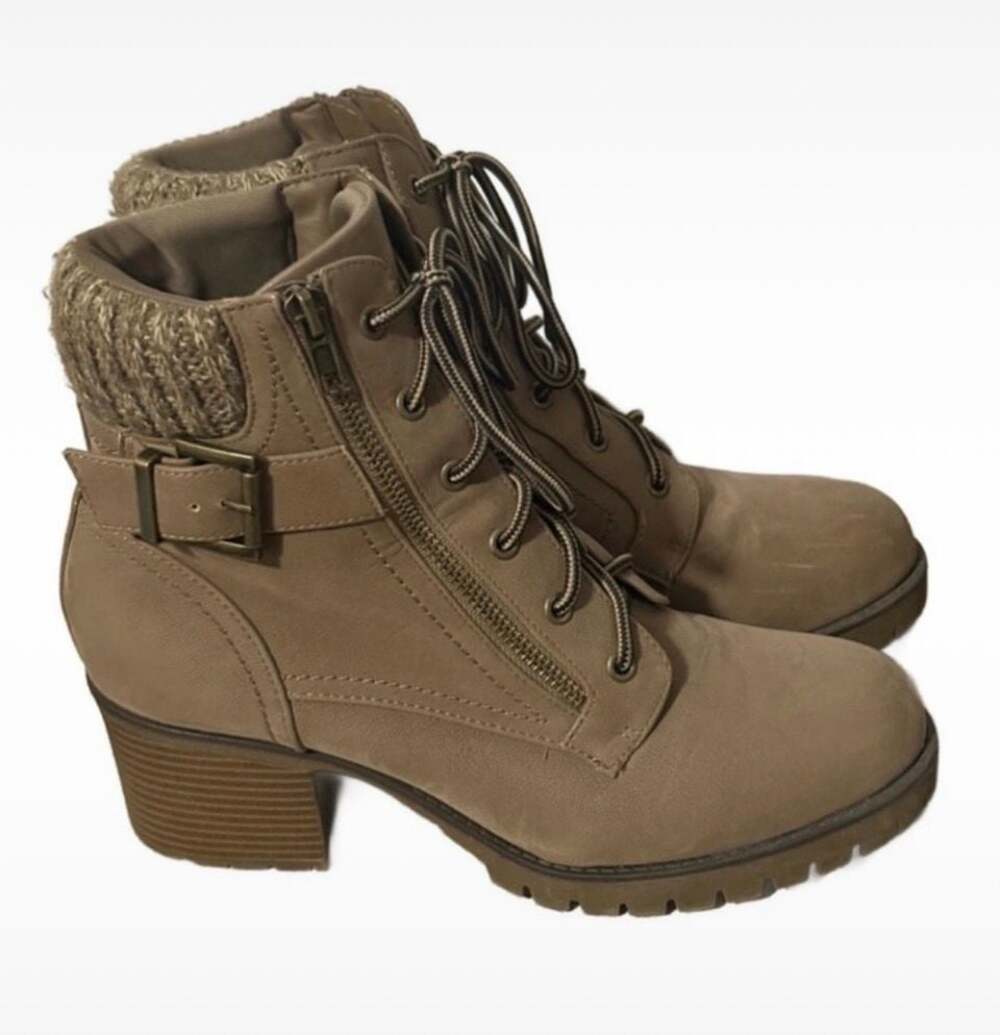 MIA Women's Taupe Knit Collar Hiker Combat Booties